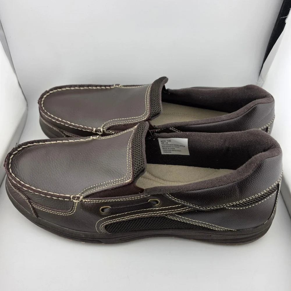 Dr Max Slip On Loafers Leather Mesh Mens 13D Brown Support Classic Orthopedic